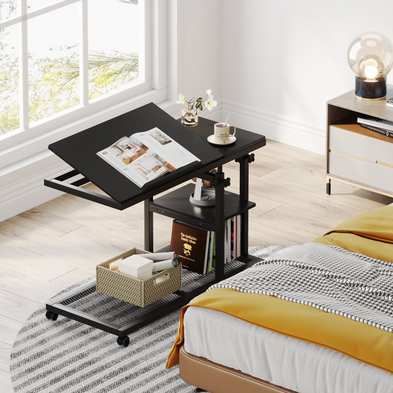 Tribesigns Height Adjustable C Table With Wheels Tiltable Drawing Board Mobile